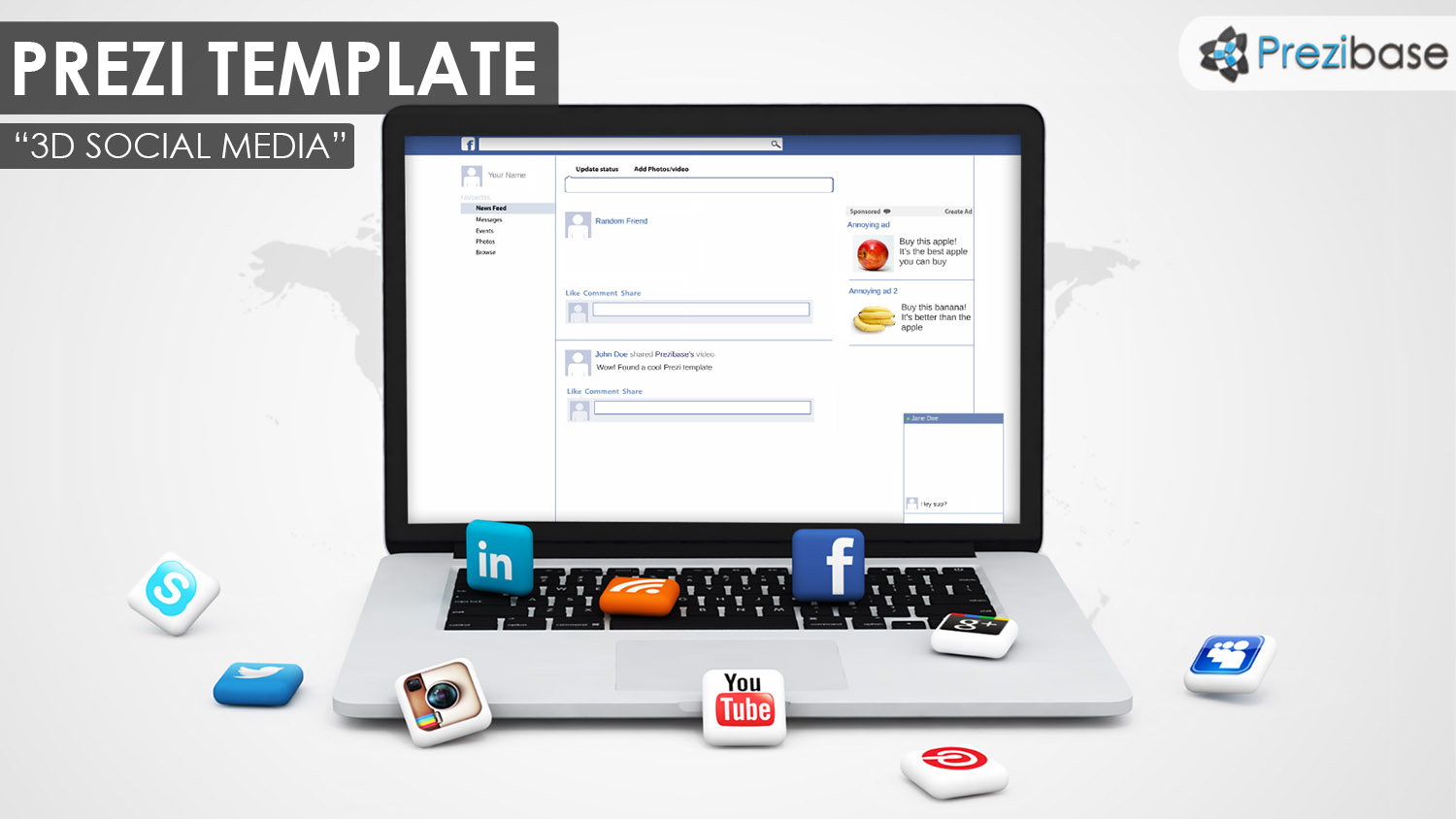 3d social media marketing prezi template facebook