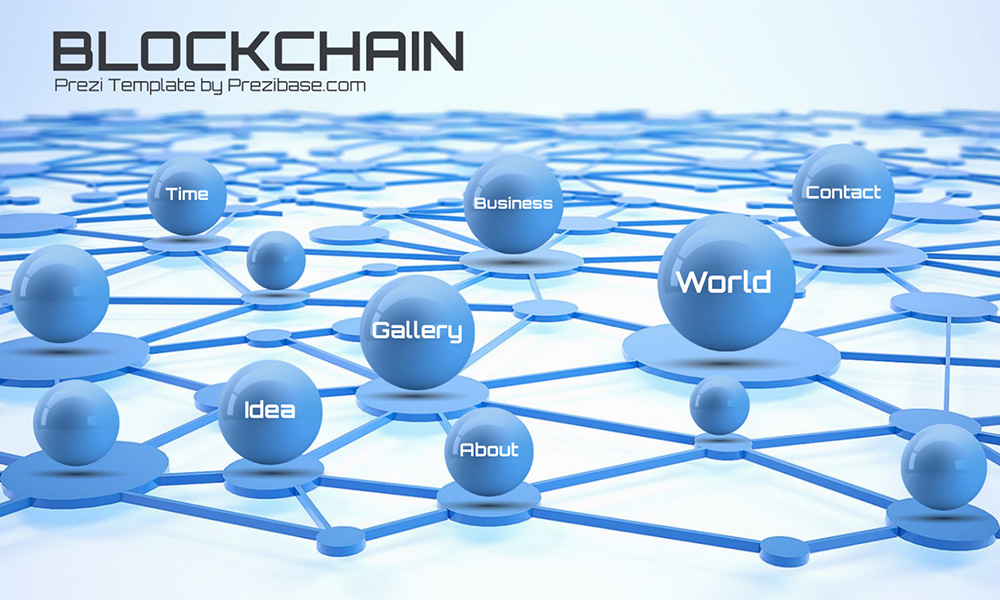 3D spheres blockchain network technology prezi next presentation template