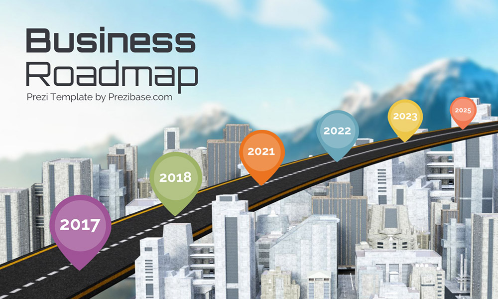 3D city road timeline business roadmap prezi next presentation template