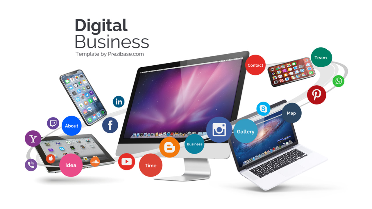Digital business apple technology devices and social media prezi presentation template