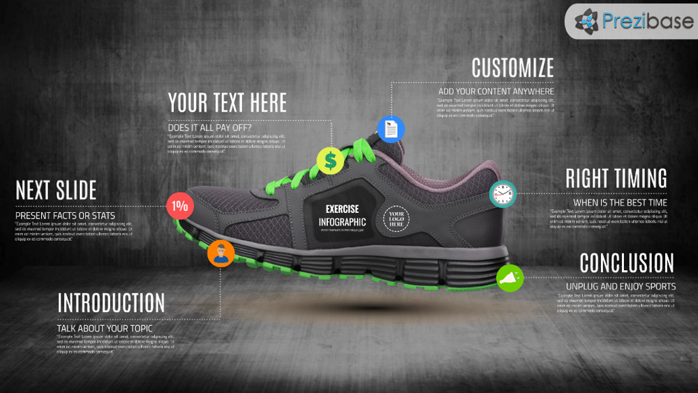 Running shoe sports and fitness infographic prezi presentation template