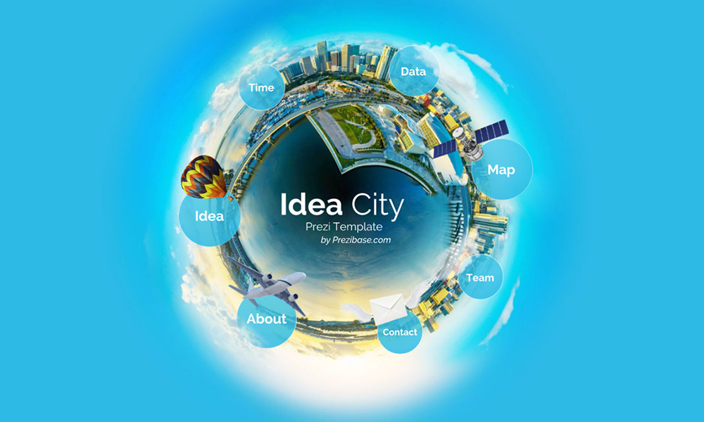 Creative 3D small city planet prezi next presentation template