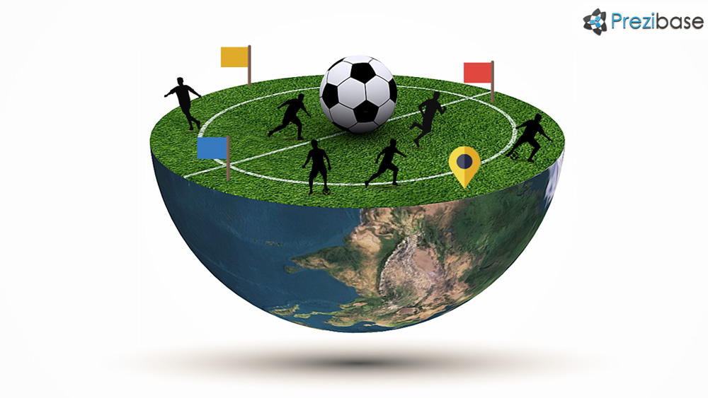 3D earth as football pitch player silhouettes prezi presentation template