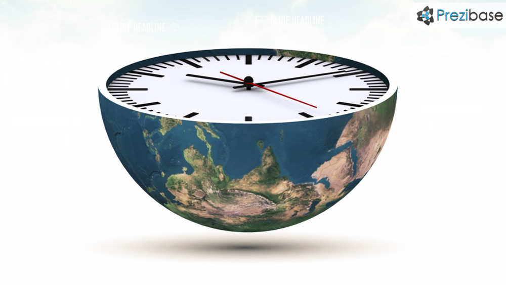 3D clock face on world prezi presentation template