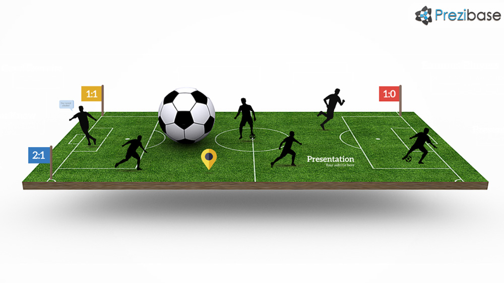 3D soccer stadium pitch field players silhouettes creative prezi presentation template