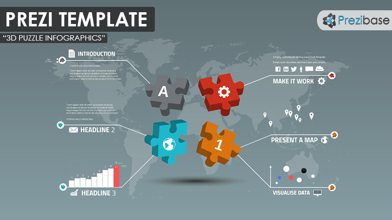 3D puzzle diagram infographics professional business prezi template