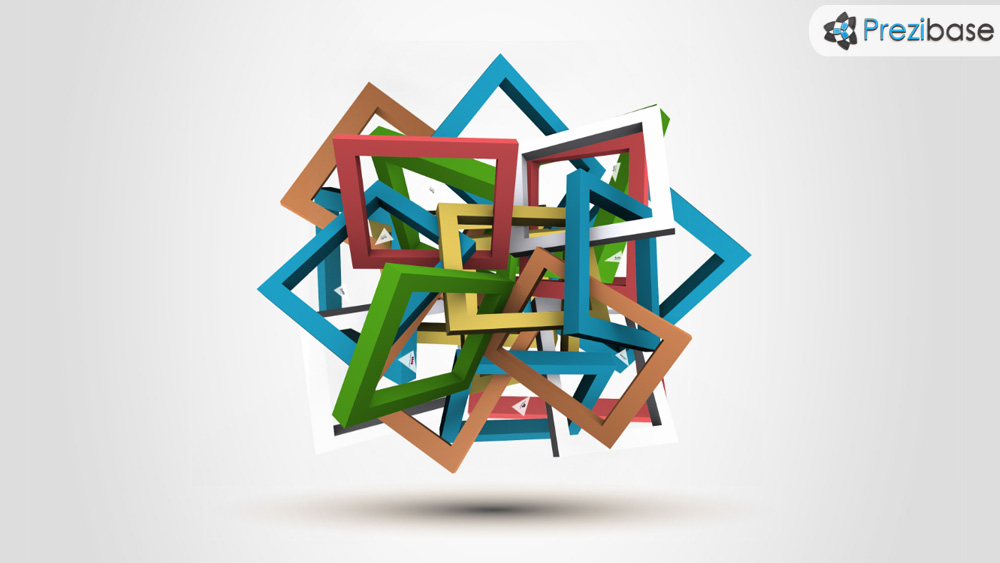 Tangled 3D colorful frames abstract art prezi presentation template
