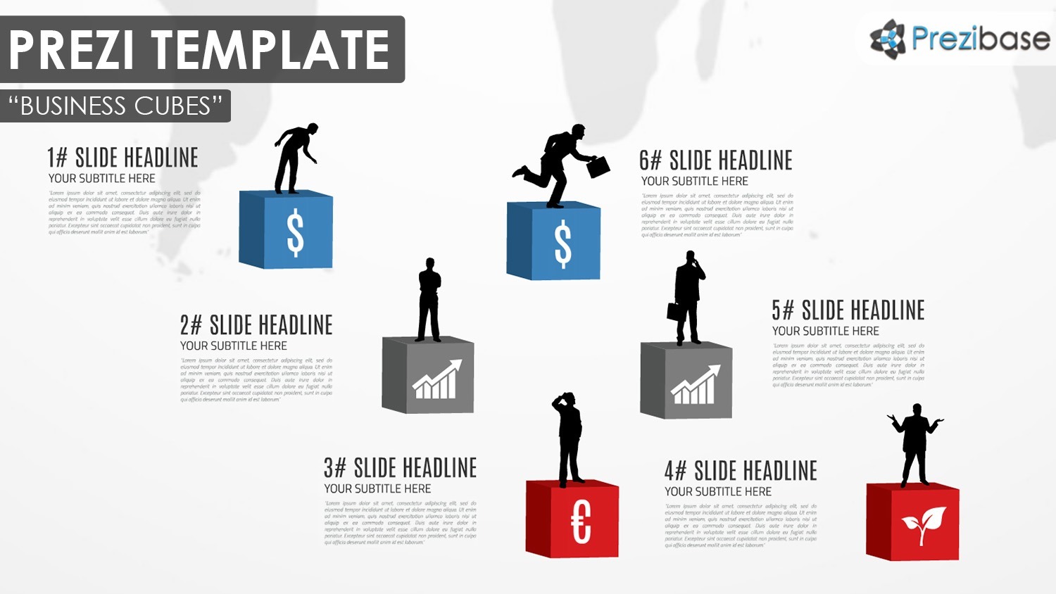 3D diagram cubes for business presentation and silhouettes infographic prezi template
