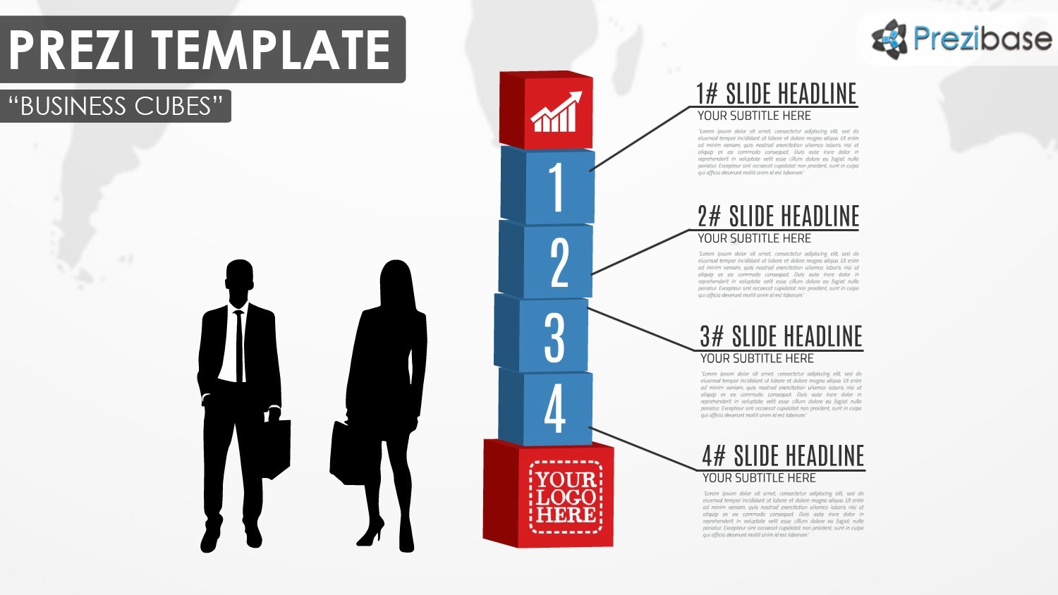 3D diagram cubes for business presentation and silhouettes infographic prezi template