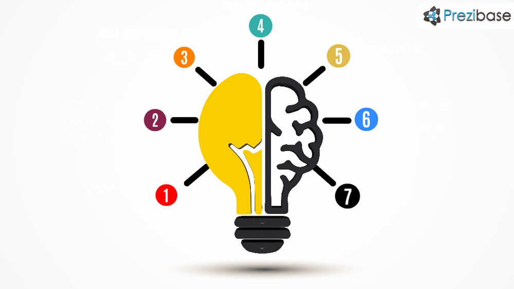 3D light bulb creative ideas brainstorm prezi template for presentations