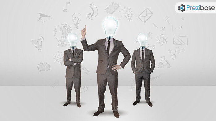 Creative businessman ideas head light bulb innovation plan prezi template for presentations