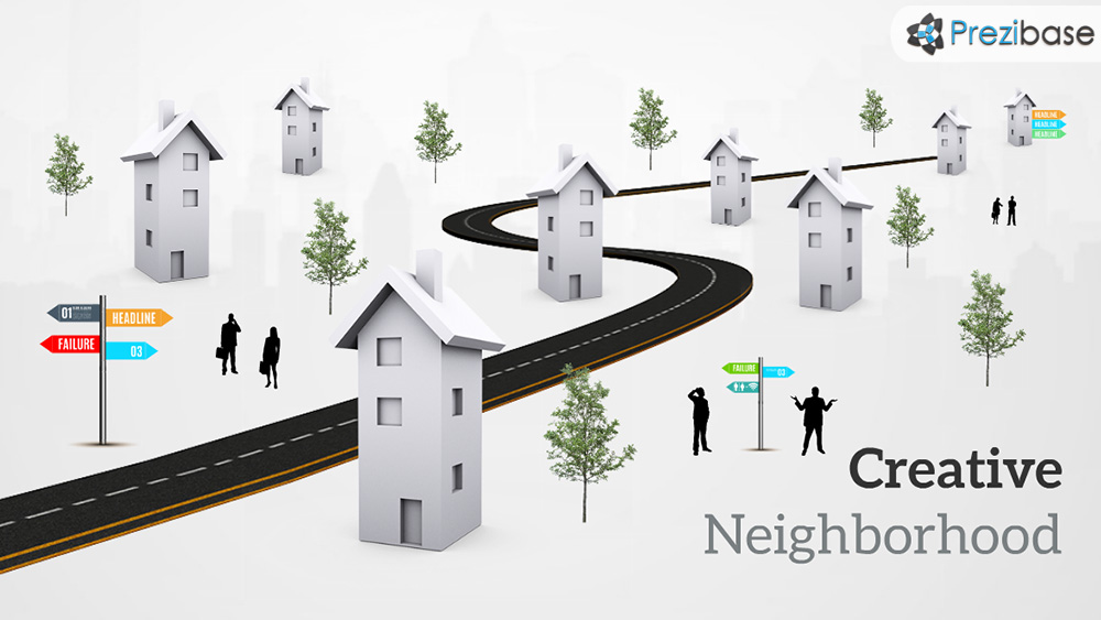 3D street houses road city town prezi presentation template