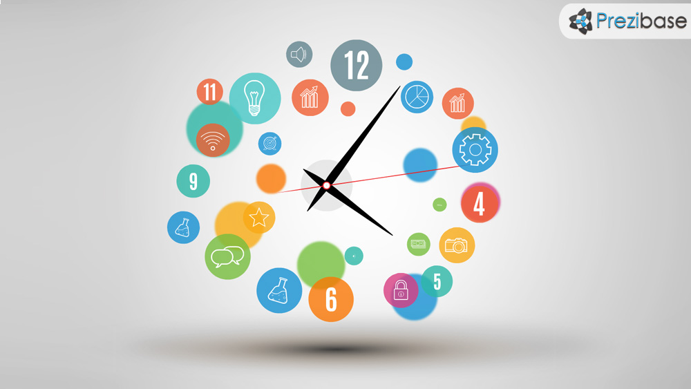 Creative time innovative clock colorful circles prezi presentation template