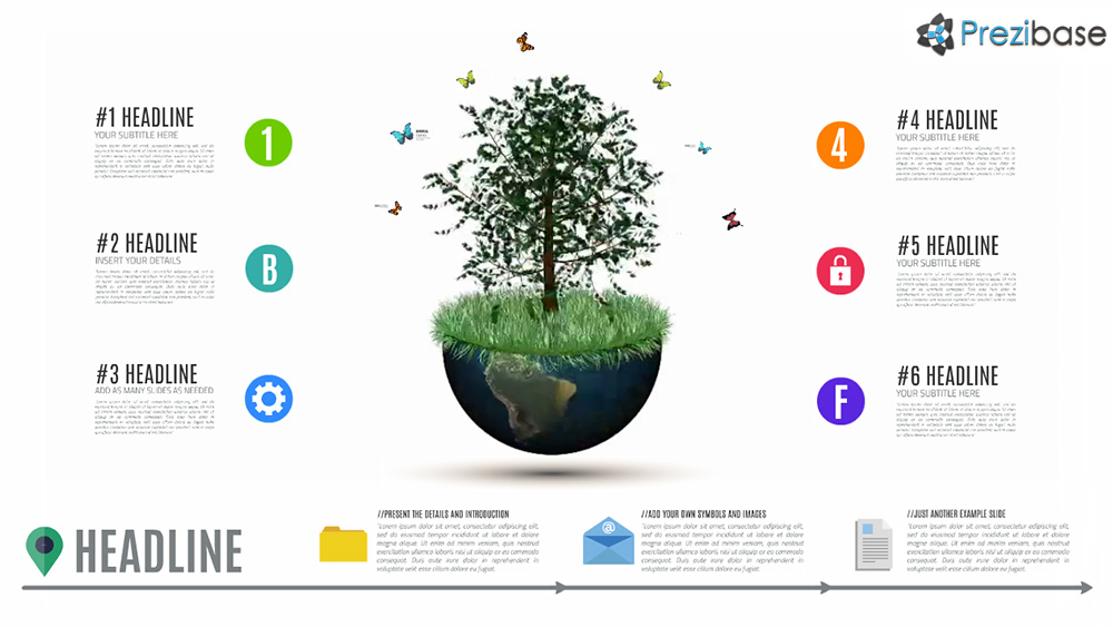 Professional 3D animated world tree presentation template for Prezi