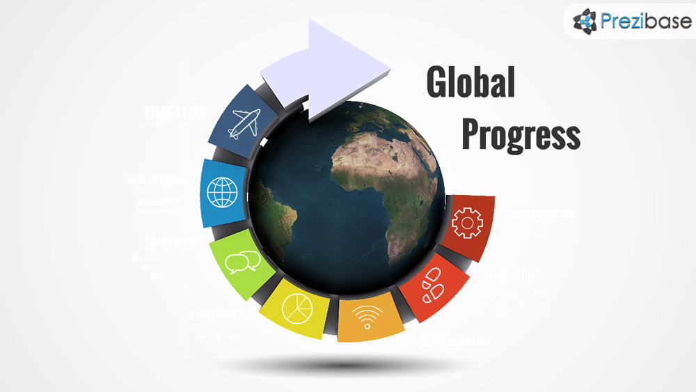 Global world circle arrow 3d prezi presentation template