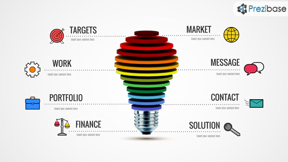 Creative layered ideas light bulb prezi presentation template