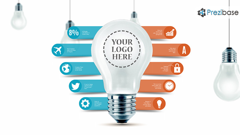 3D idea light bulb diagram infographic prezi template for presentations