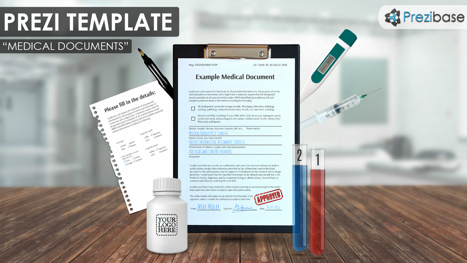 Medical and Healthcare documents in hospital prezi template