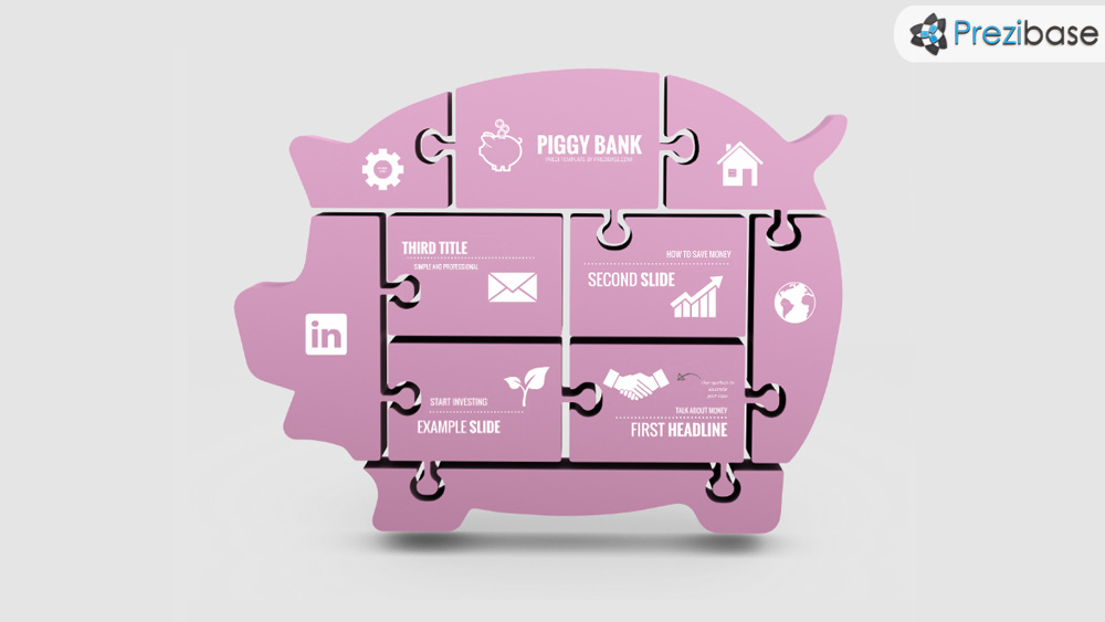 3d jigsaw puzzle piggy bank finance money prezi presentation template