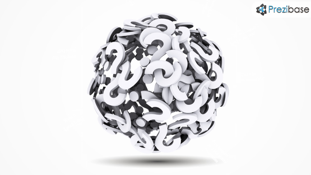 Big 3D sphere ball of questions marks prezi template for presentations