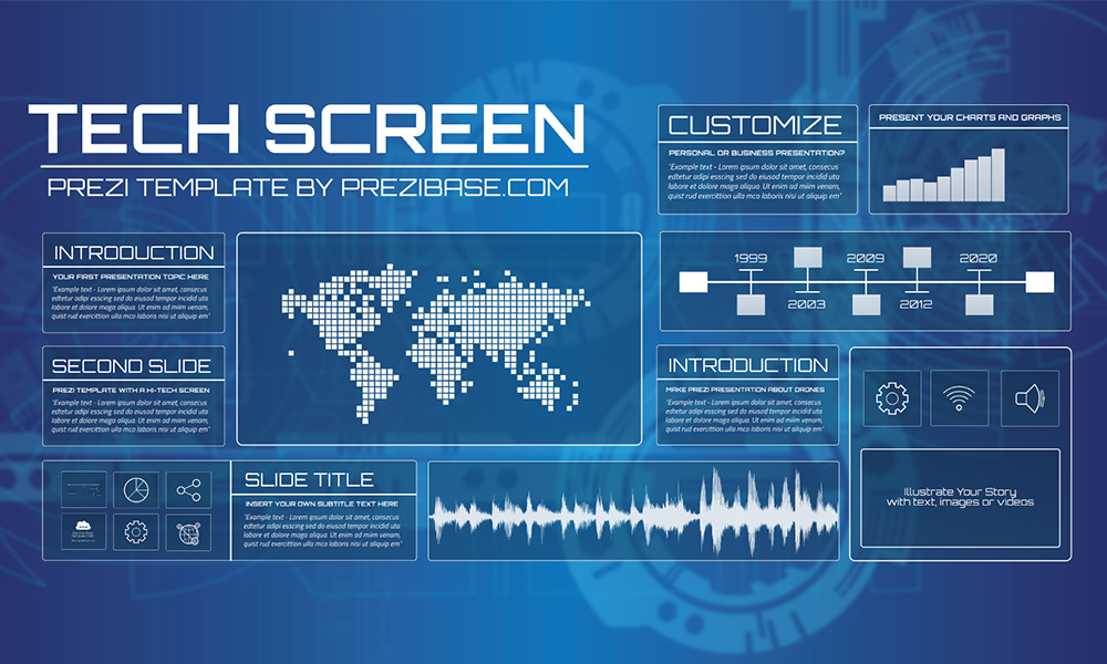 Technology screen blue future interface prezi presentation template 3D