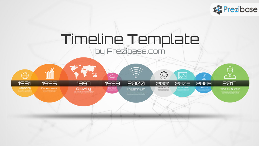 Simple colorful timeline template with circles prezi template