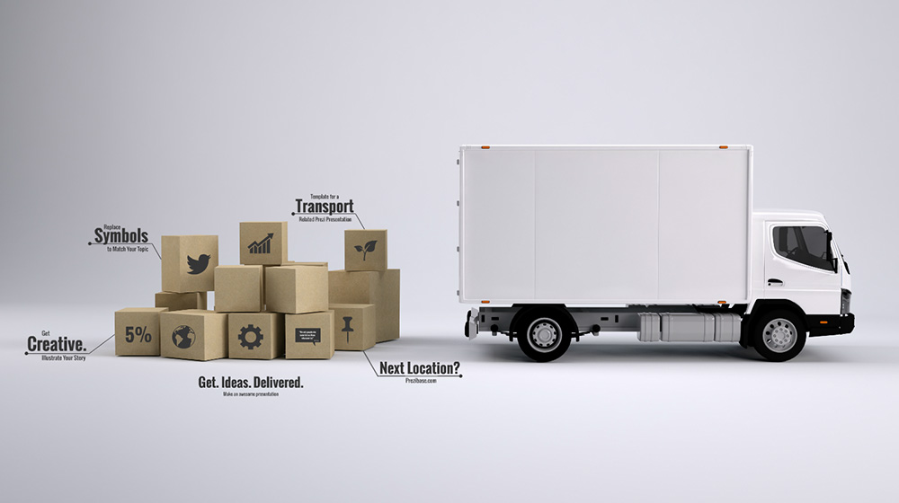 Transport 3D Logistics truck and Boxes prezi presentation template