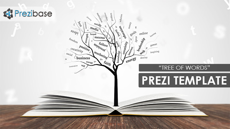 tree of words growing from book education school prezi template