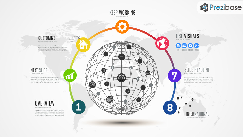 World wireframe globe infographic prezi template