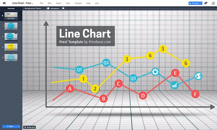Free infographic line chart data prezi presentation template 3D