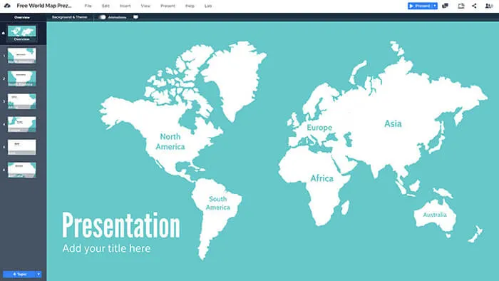 world map of continents free prezi next presentation template