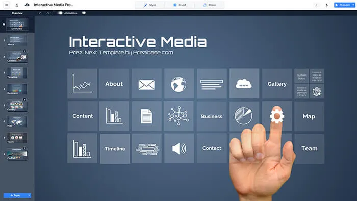 Free prezi presentation template on topic of multimedia