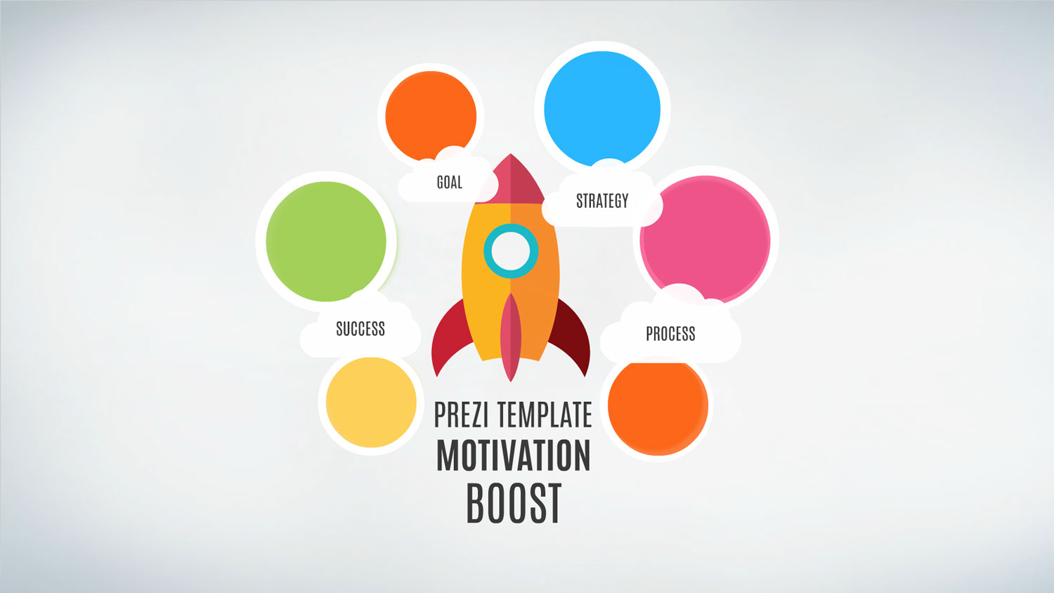 Motivation Prezi Template with a rocket boosts into space on the Prezi 3D background