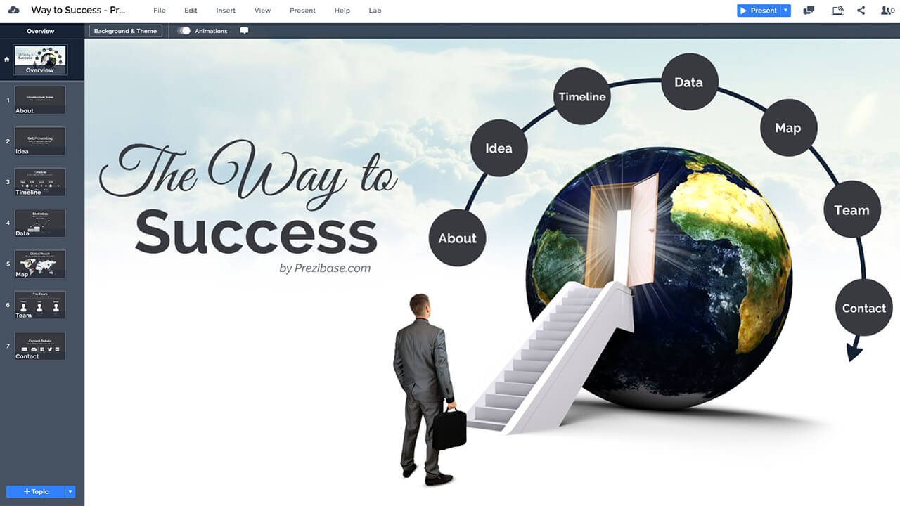 3d-escalator-to-world-door-success-businessman-career-ladders-stairs-prezi-presentation-template