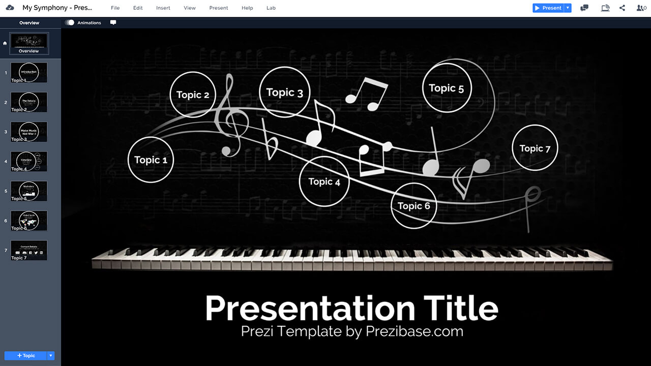 music-piano-keys-notes-fly-dark-melody-prezi-presentation-template
