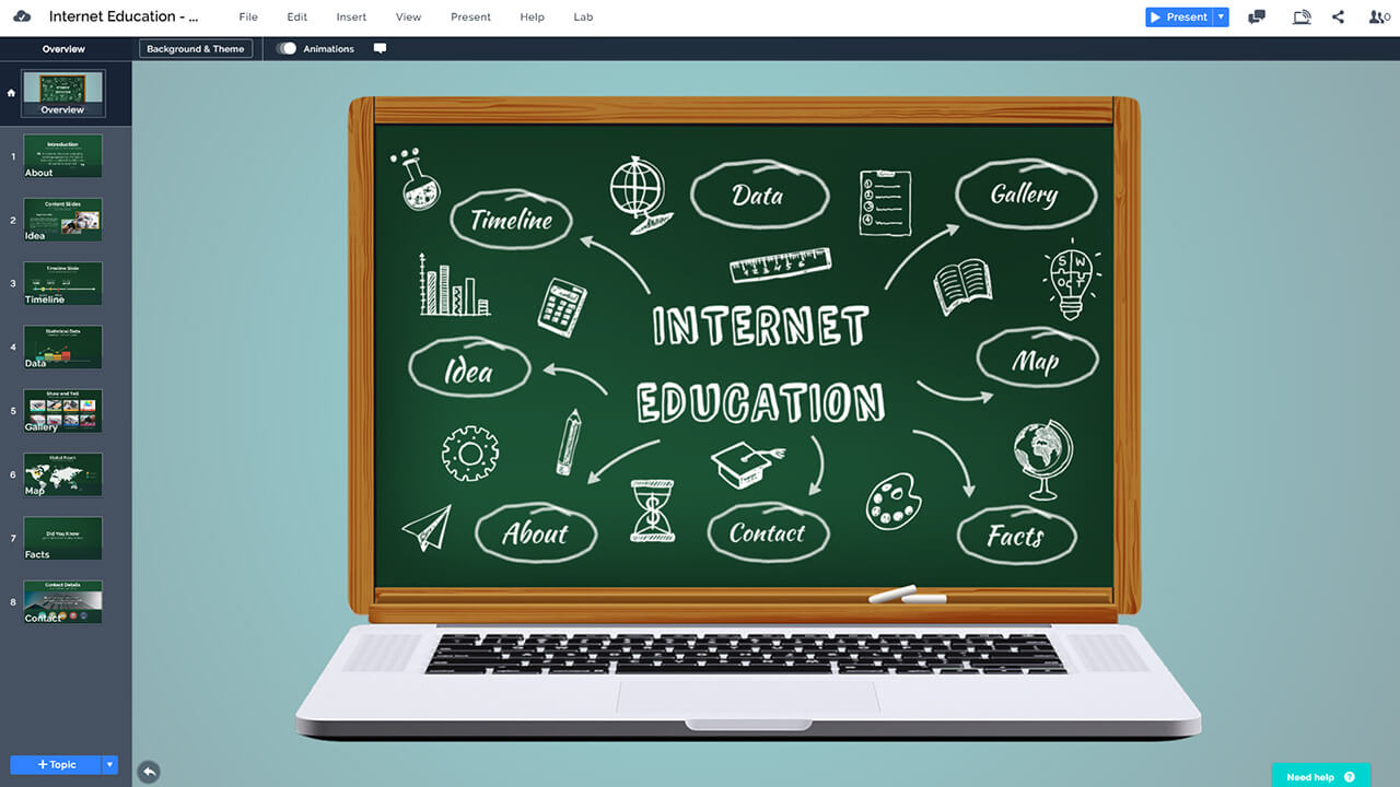 Online classroom blackboard on computer screen template