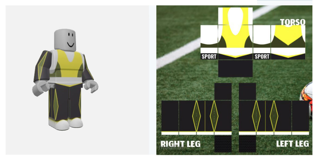 Make this avatar sporty with this outfit template. Use this Roblox Shiny Tracksuit Outfit Template. This is a sports and football themed Roblox clothing template.