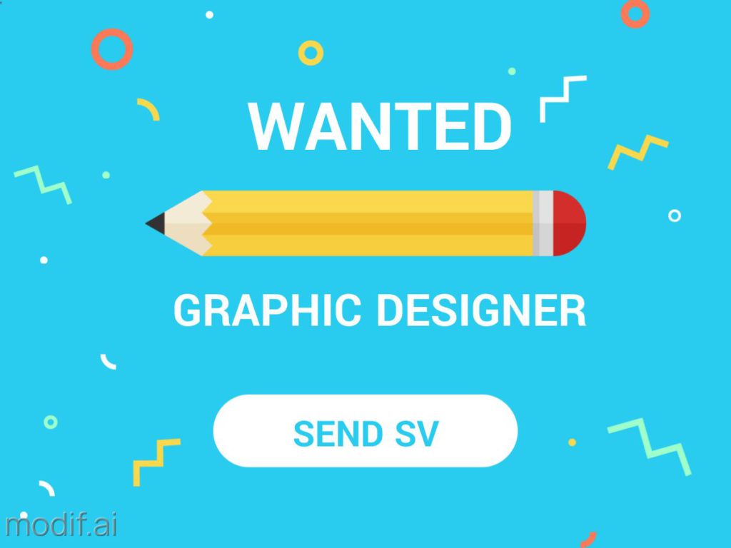 Creative design template graphic designer job postings to create an ad.
A large pencil on a blue background. The poster says we are looking for a graphic designer.