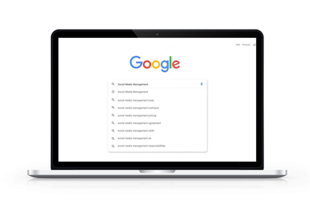 google search page mockup on laptop screen
