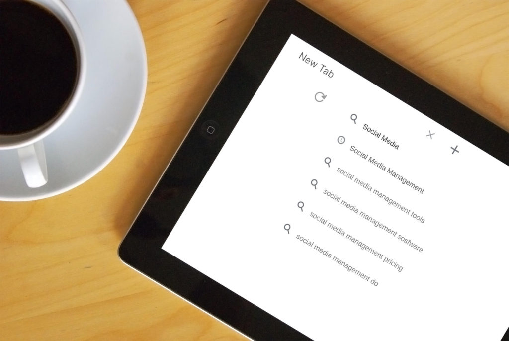 closeup view of google search recommendations on tablet screen