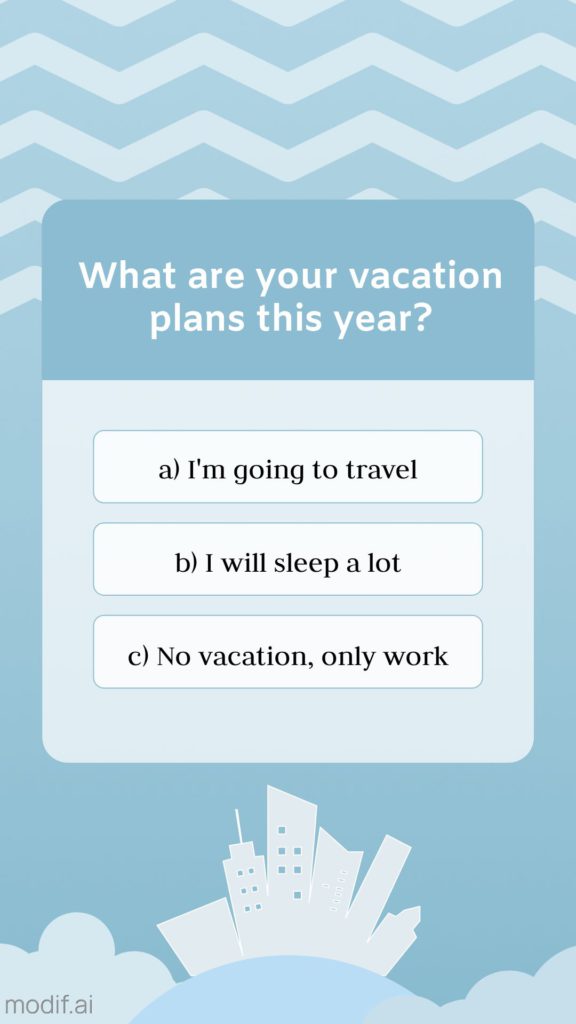 Ask your followers something with this Instagram story template. A simple Instagram story template in light blue tones. Use it, for example, for vacation plans or vacation topics.